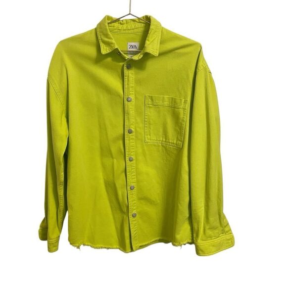 Zara Tops - Zara Neon Yellow Relaxed Fit Cotton Button Down Long Sleeve Shirt Size MED